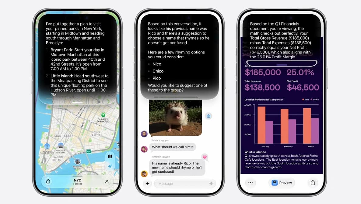 Tela mostrando casos de uso do novo Siri com IA na WWDC 2026