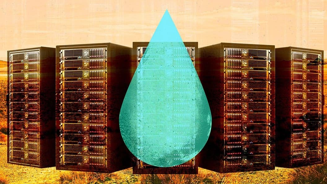 Ilustração sobre o uso de água para resfriar data centers de inteligência artificial