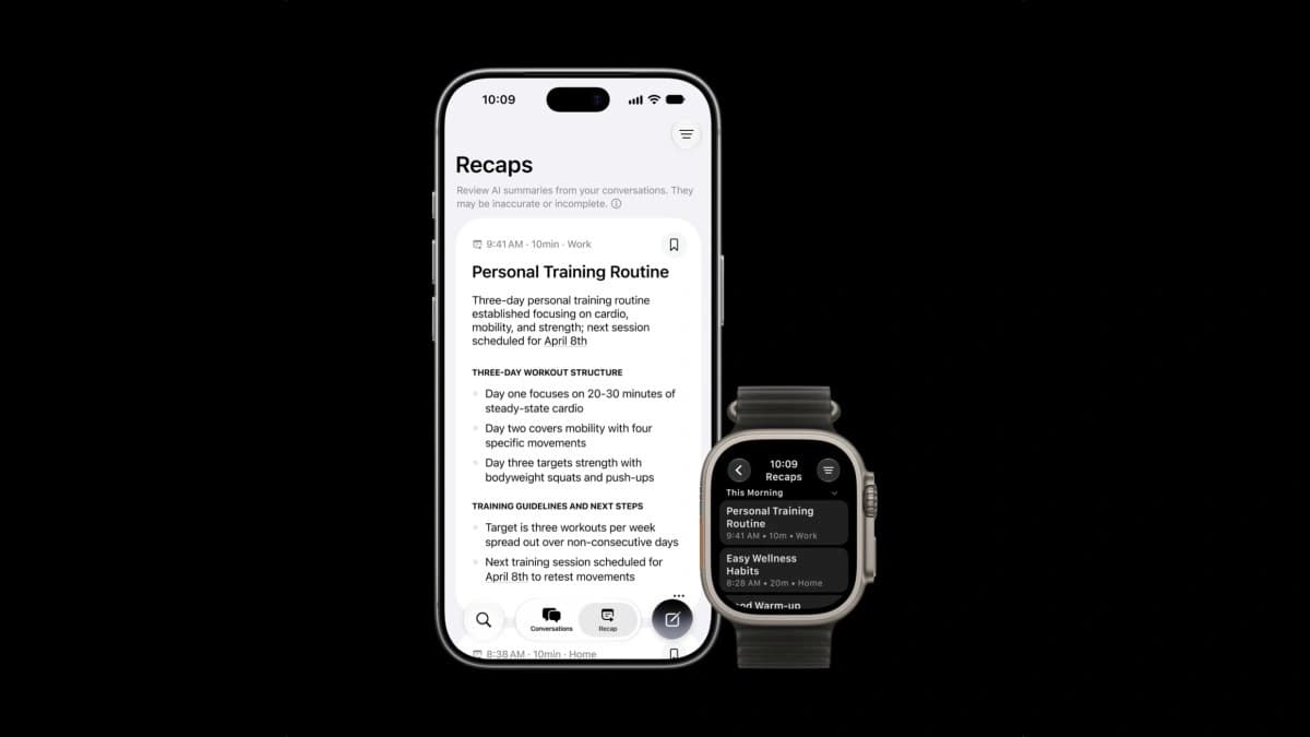 Apple Watch com recursos de inteligência artificial para resumir conversas