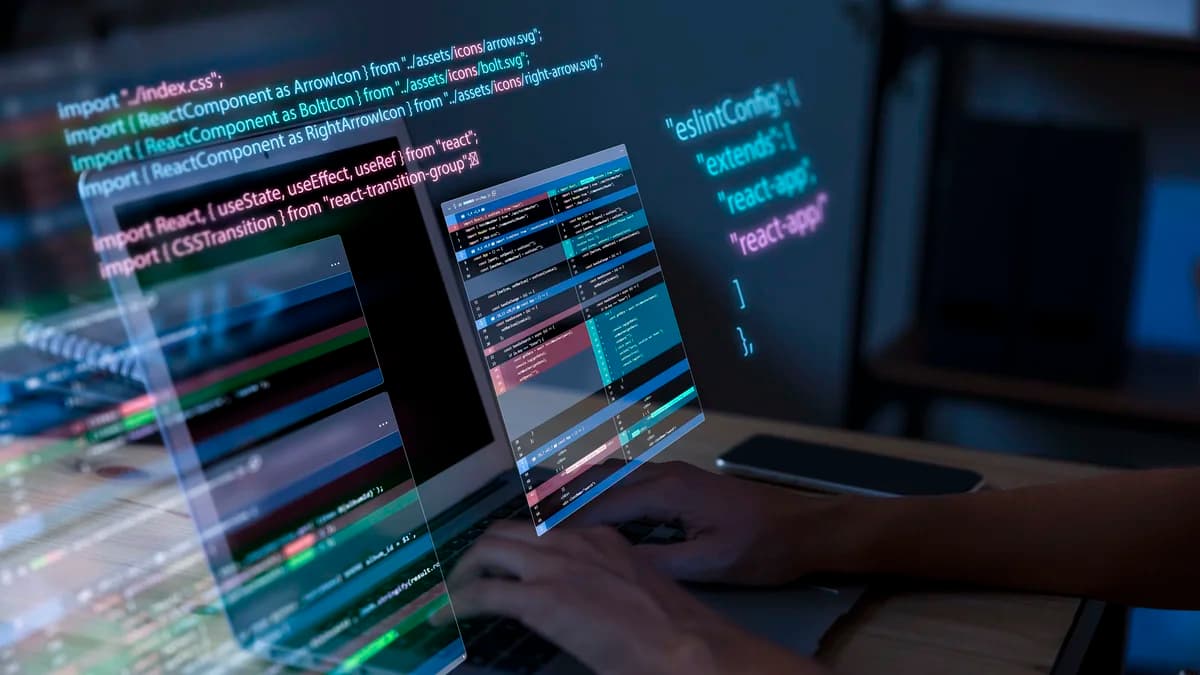 Computador exibindo código e linguagem de programação