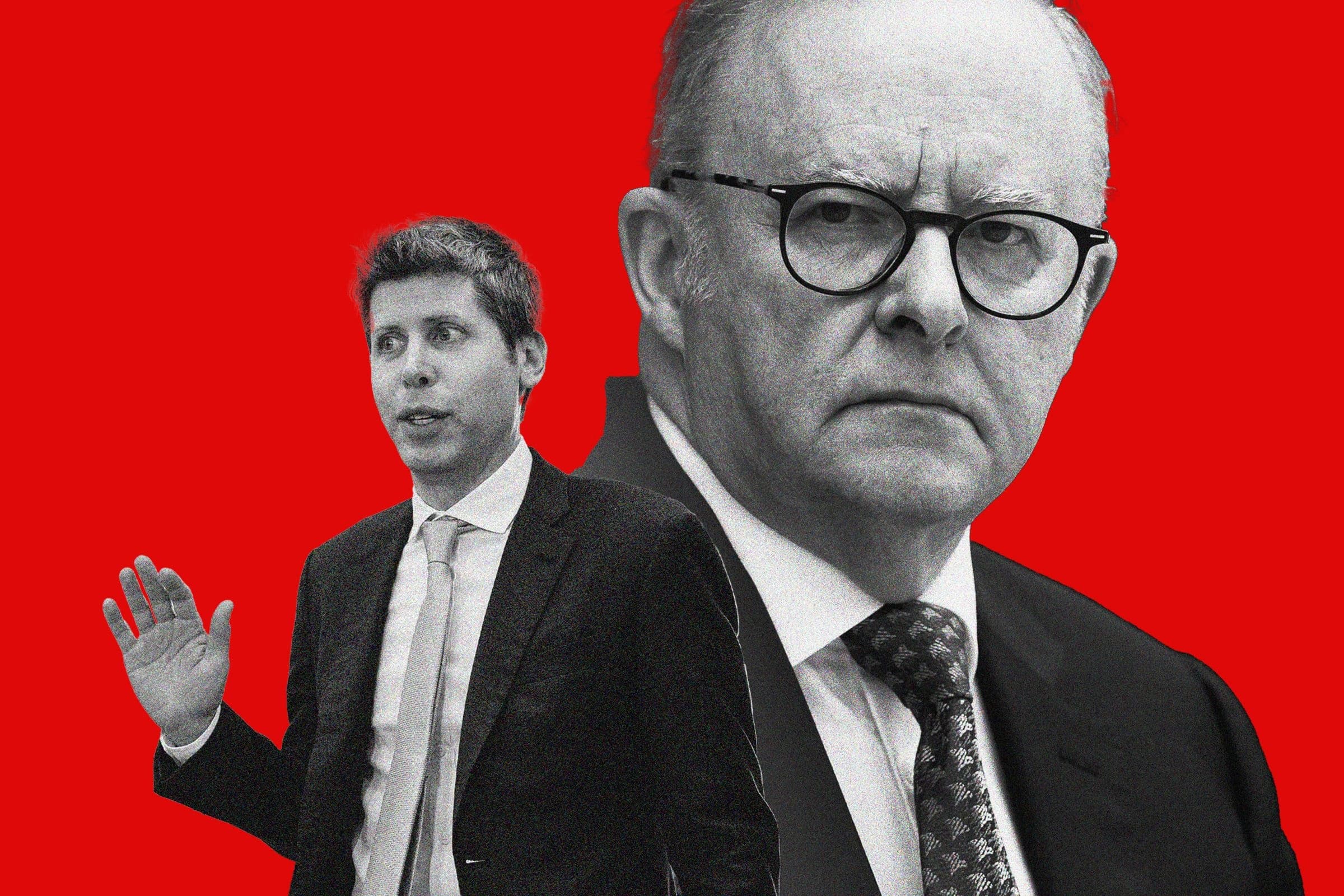 Foto ilustrativa de Sam Altman ao lado do primeiro-ministro australiano Anthony Albanese, usada pela WIRED para reportar o acesso não autorizado de um agente da OpenAI a um portal de saúde