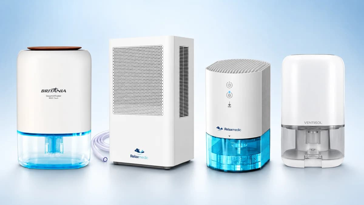 Desumidificador doméstico em ambiente interno, usado para controlar a umidade e combater o mofo