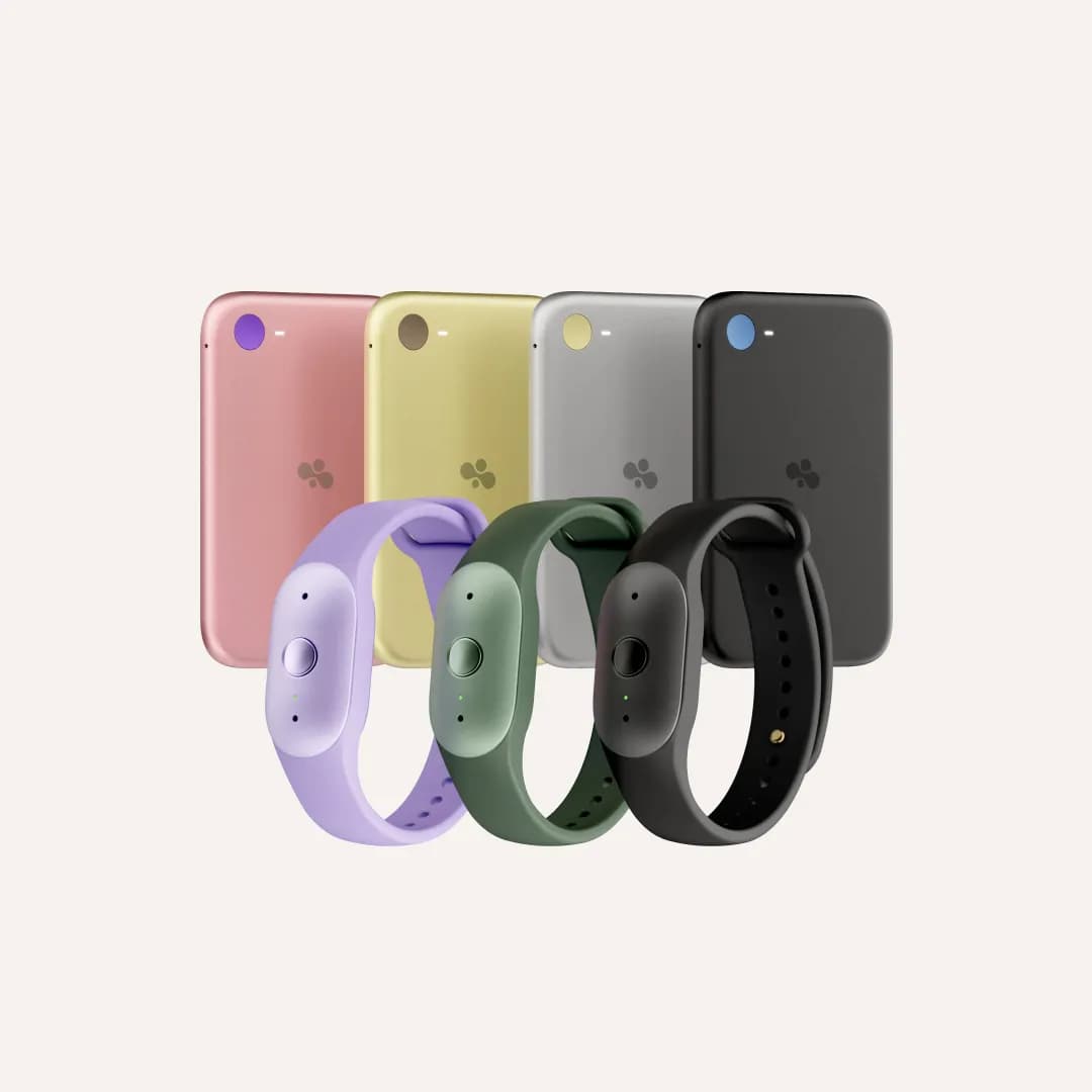 Dois dispositivos pessoais Bee da Amazon, um wearable e um aparelho compacto para smartphone.