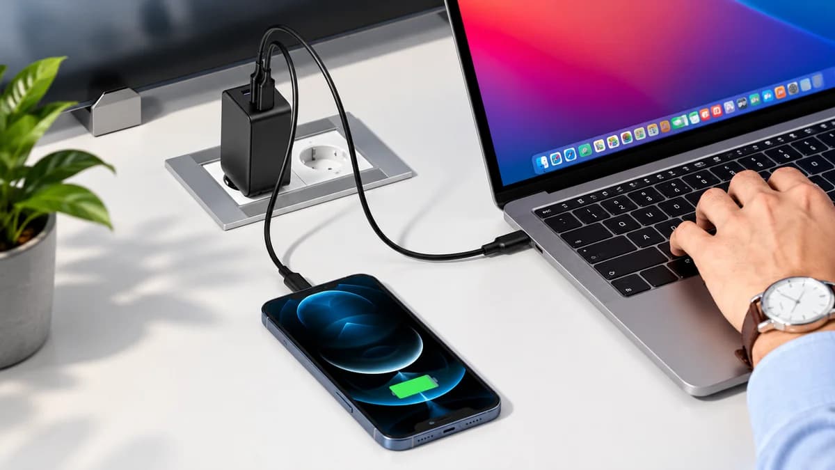 Carregador USB com várias portas conectado a smartphones