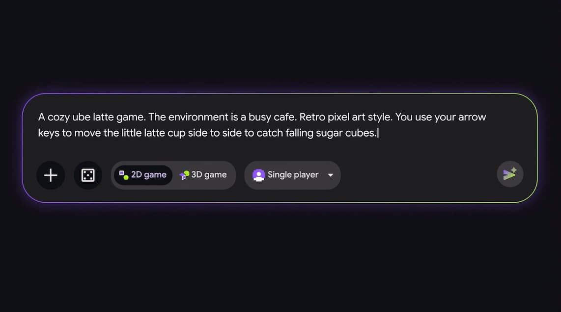 Interface do Google Playground mostrando um jogo criado com inteligência artificial