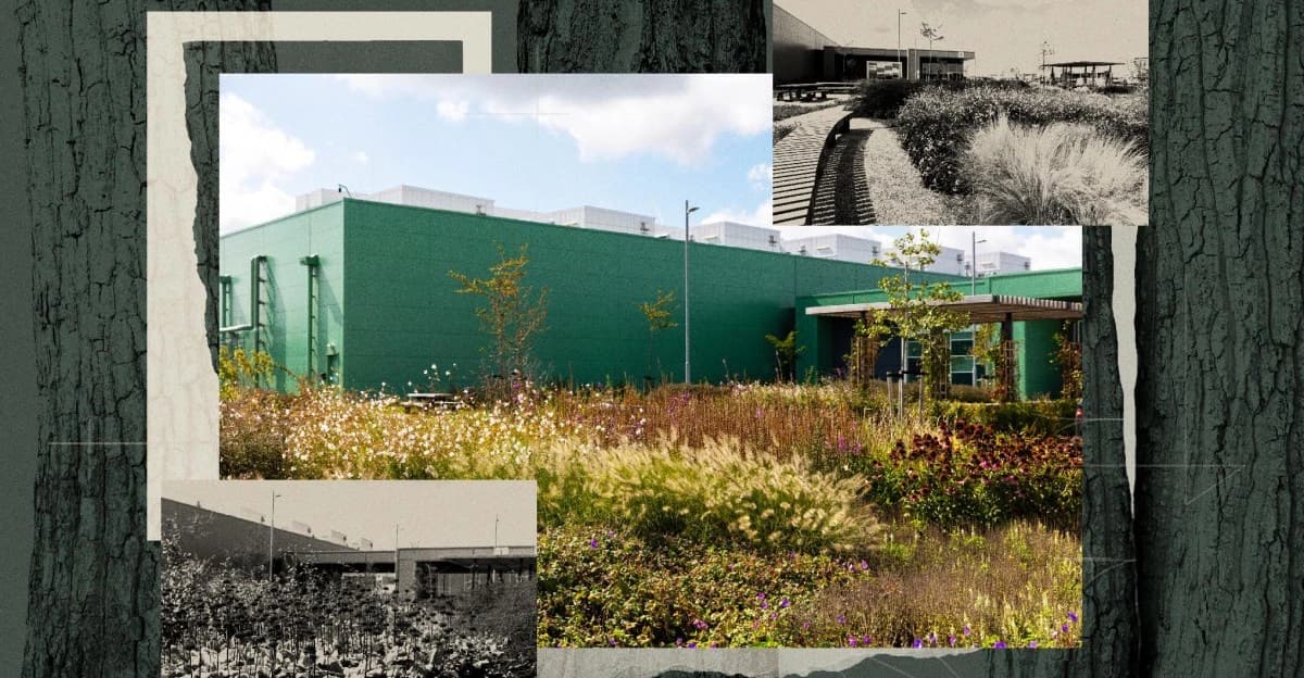Data center de inteligência artificial da Microsoft integrado a uma paisagem verde