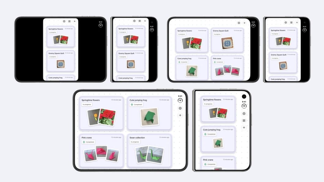 Capturas de tela de aplicativos adaptados à tela dobrável do iPhone Duo