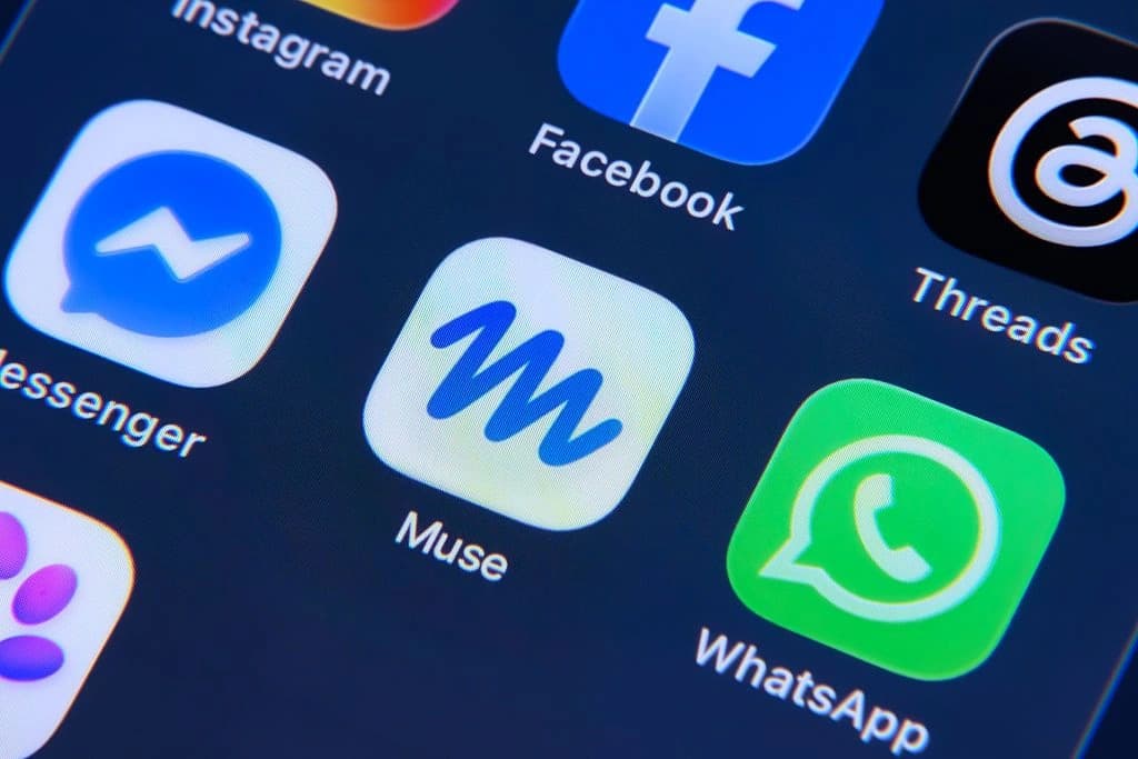 Ícones de aplicativos da Meta em um celular, incluindo o Muse