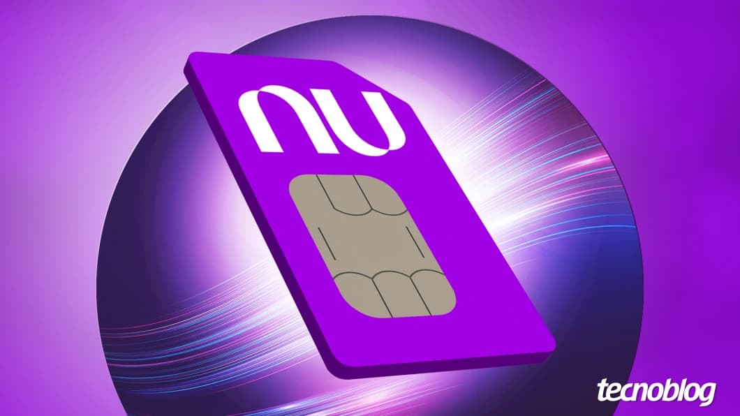 Ilustração de um chip roxo da operadora móvel NuCel, ligada ao Nubank