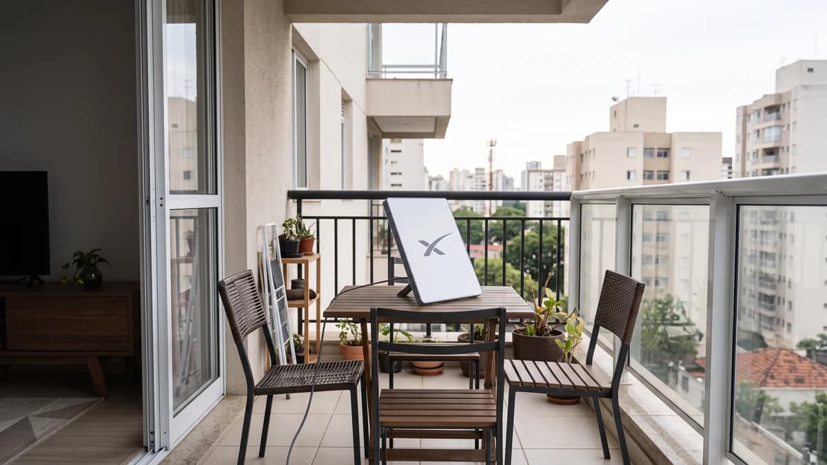Antena Starlink Mini instalada em um apartamento para receber internet via satélite