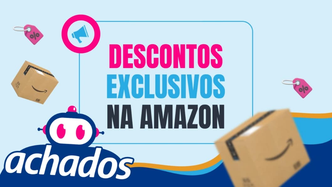 Imagem de produtos e caixas da Amazon usada pelo Tecnoblog para ilustrar a Mega Oferta Prime 2026