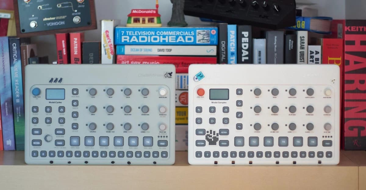 Equipamentos Elektron Model:Cycles e Model:Samples usados na reportagem sobre firmware personalizado