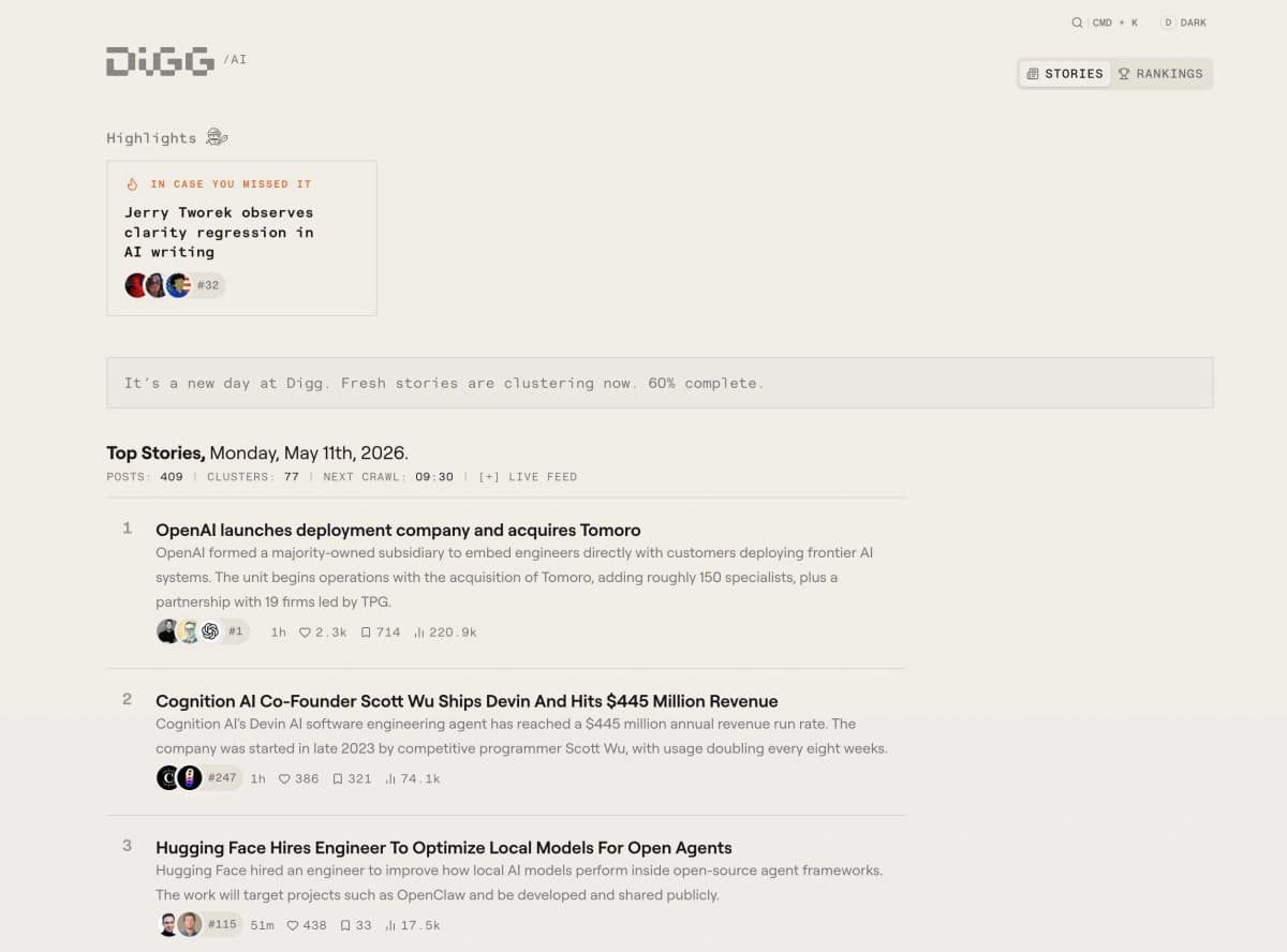 Digg tenta a sorte mais uma vez, agora como agregador de noticias com inteligencia artificial