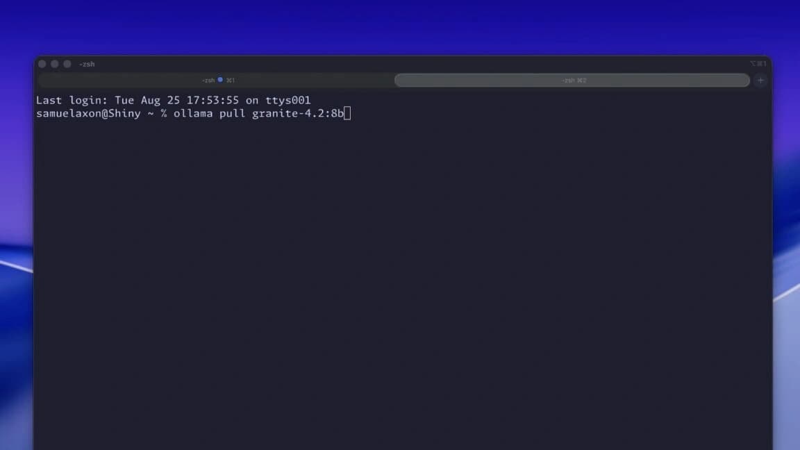 Tela de terminal com o modelo IBM Granite 4.2 sendo executado localmente