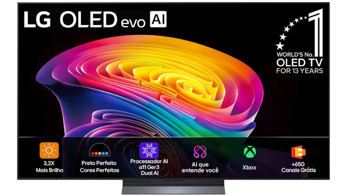 LG OLED evo AI C6 sobre fundo escuro mostrando qualidade de imagem
