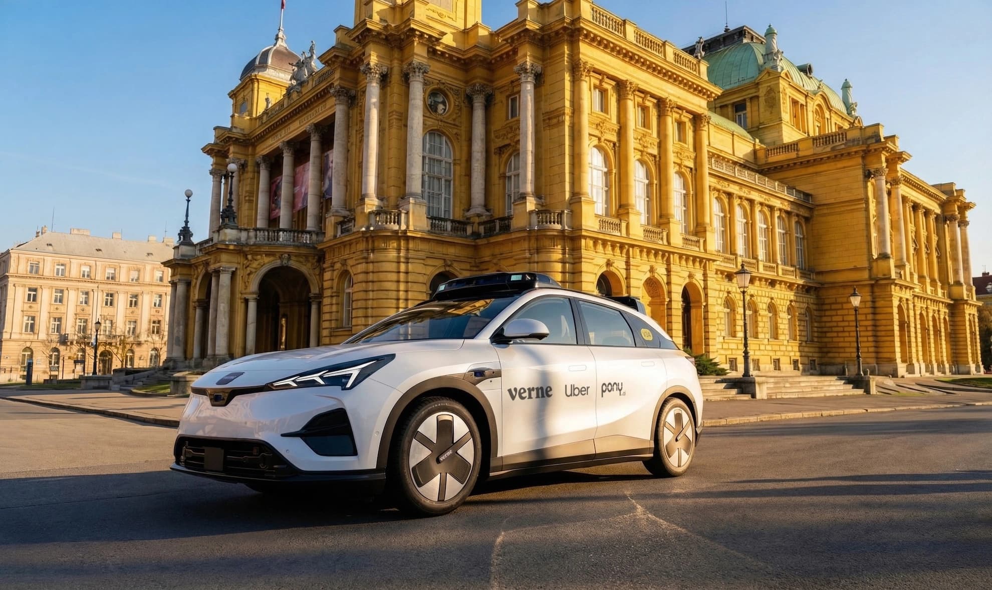 Veiculo autonomo da parceria Verne, Uber e Pony.ai nas ruas da Europa