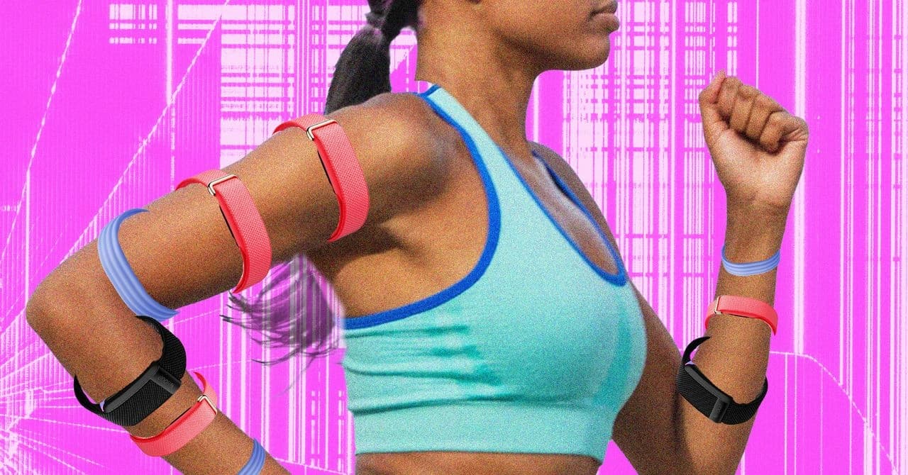 Ilustração de wearable sem tela, com foco em monitoramento de saúde e menor distração.