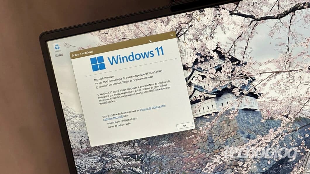 Interface do Windows 11 em computador, tema de otimização para 8 GB de RAM