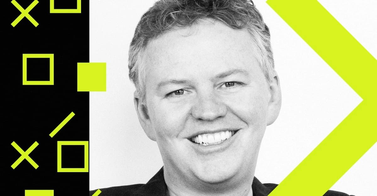 Ilustração estilizada de Matthew Prince, CEO da Cloudflare, diante de elementos da web