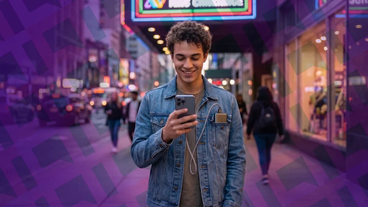 Celular conectado a um powerbank para recarga de bateria