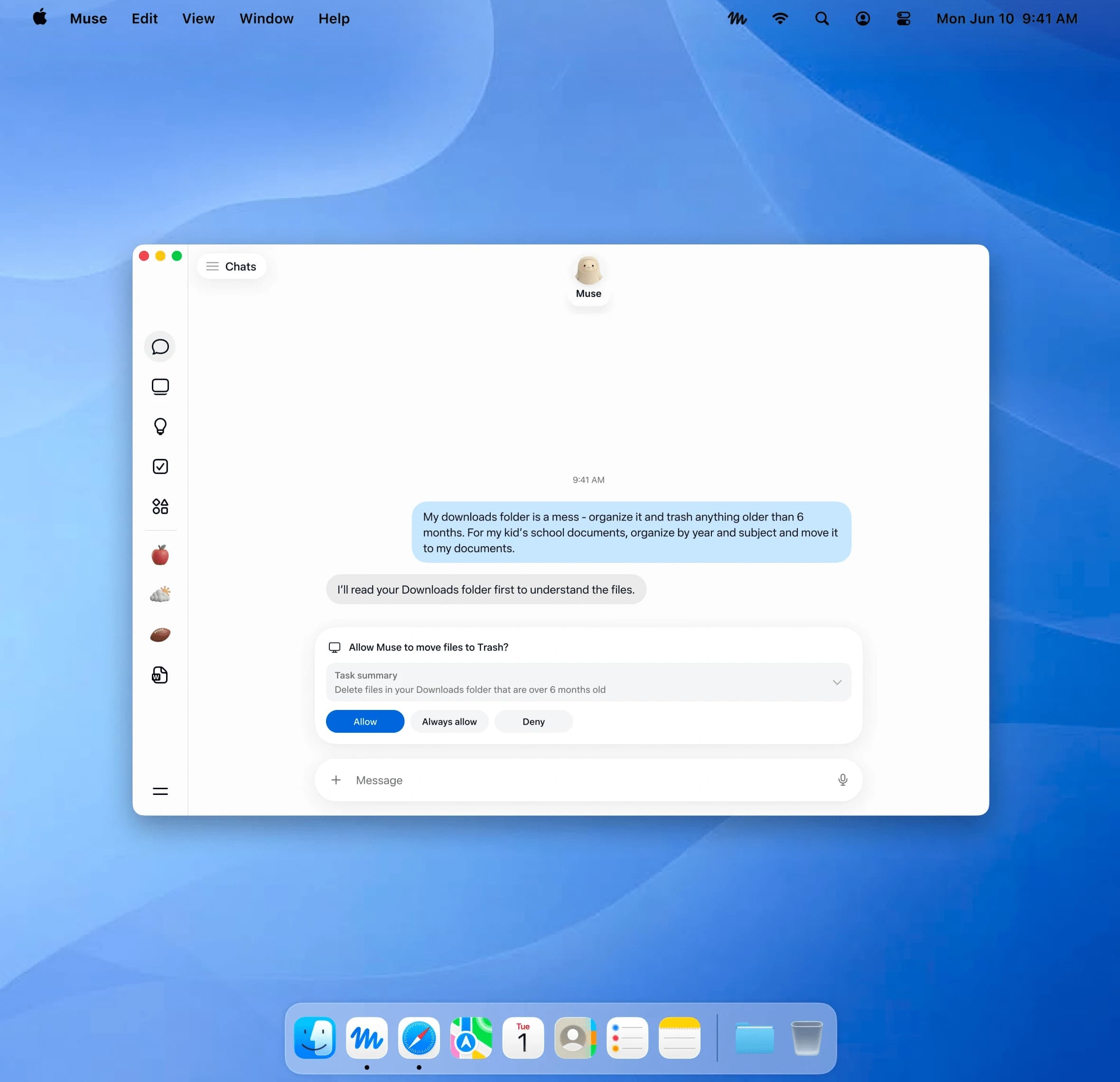Interface do aplicativo Meta Muse no Mac com assistente de IA em acao