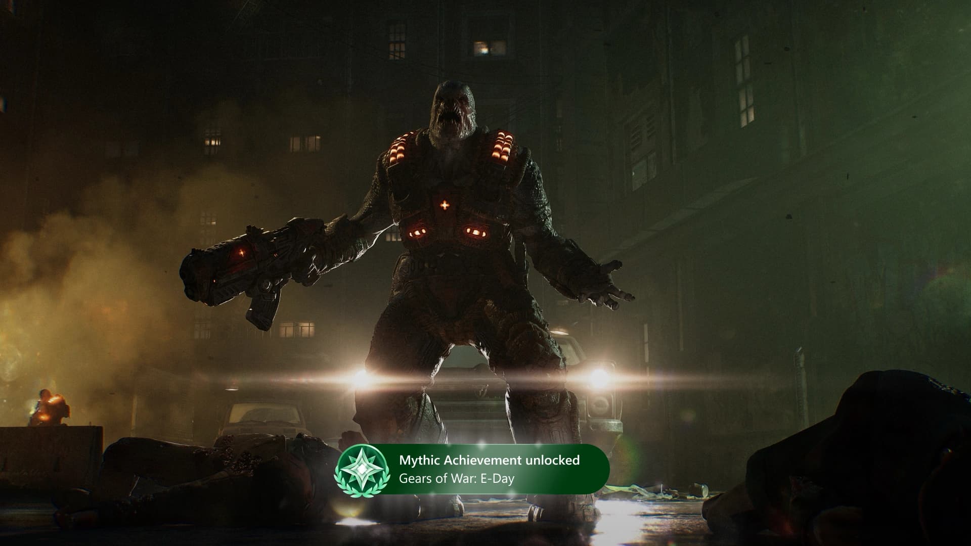 Xbox achievement notification from Gears of War: E-Day, illustrating the Mythic achievement system