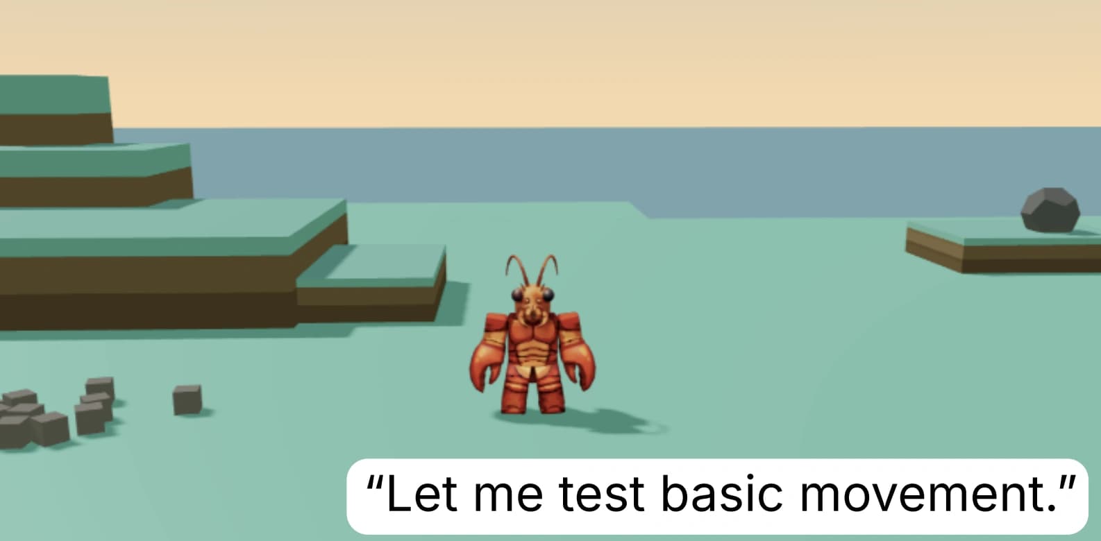 Imagem de uma ilha virtual usada para observar agentes de inteligência artificial explorando um ambiente sem tarefa definida