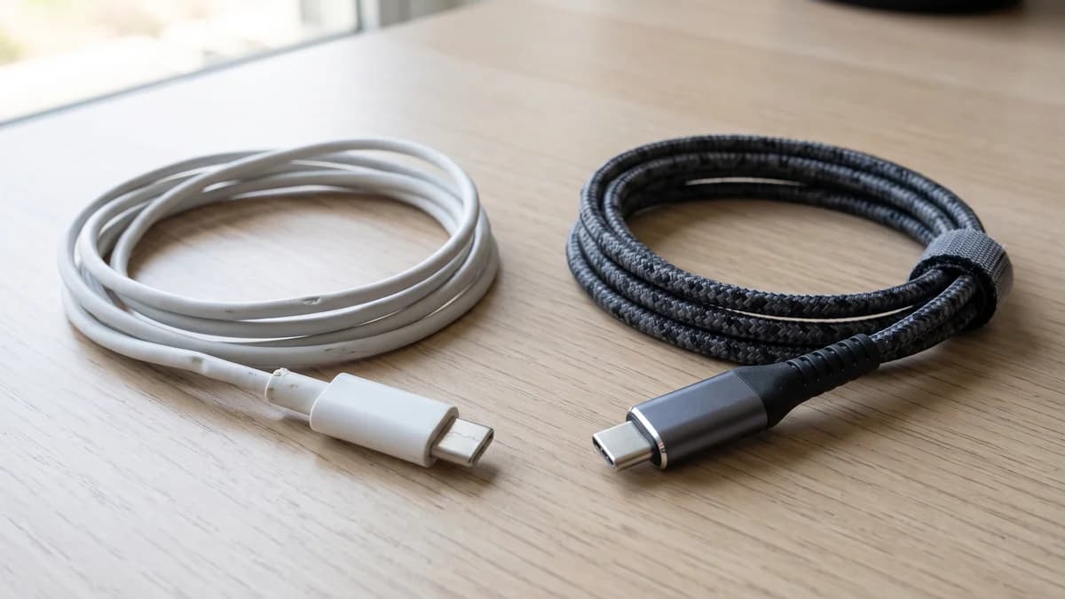 Cabos USB-C de diferentes preços apresentados lado a lado