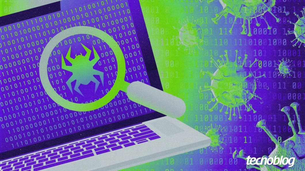 Ilustração de vírus de computador em uma tela
