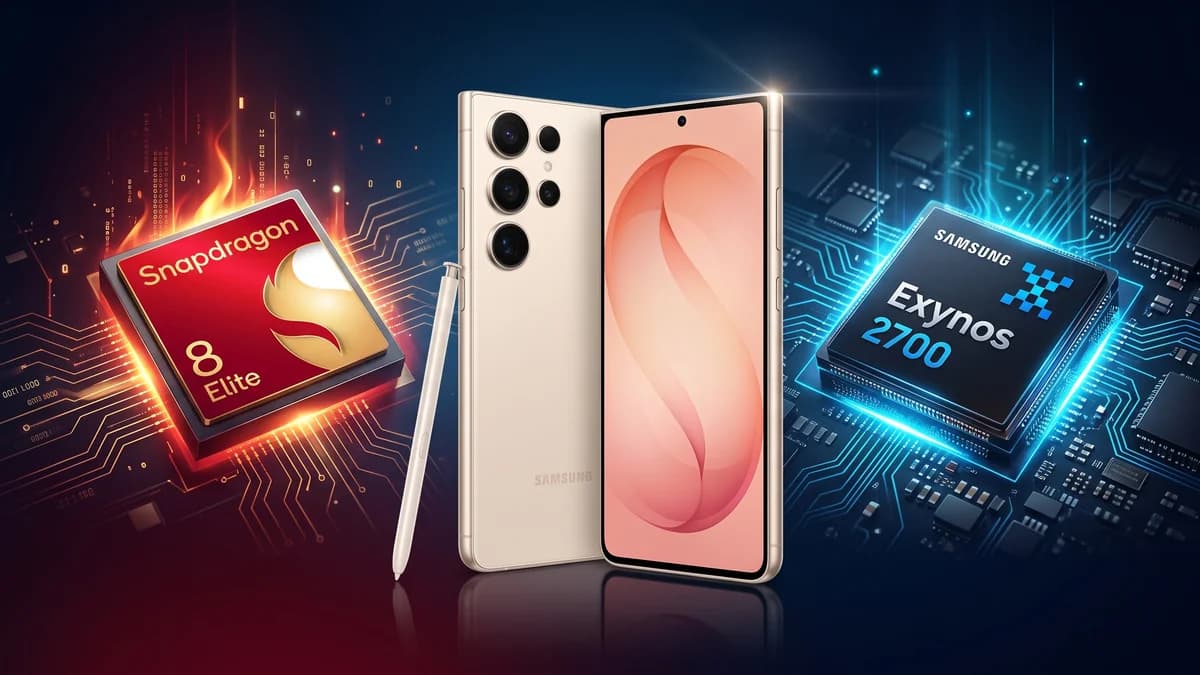 Imagem comparativa dos chips Exynos 2700 e Snapdragon para celulares Samsung