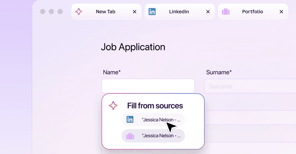 Interface do Firefox Smart Window sugerindo texto para preencher um formulário