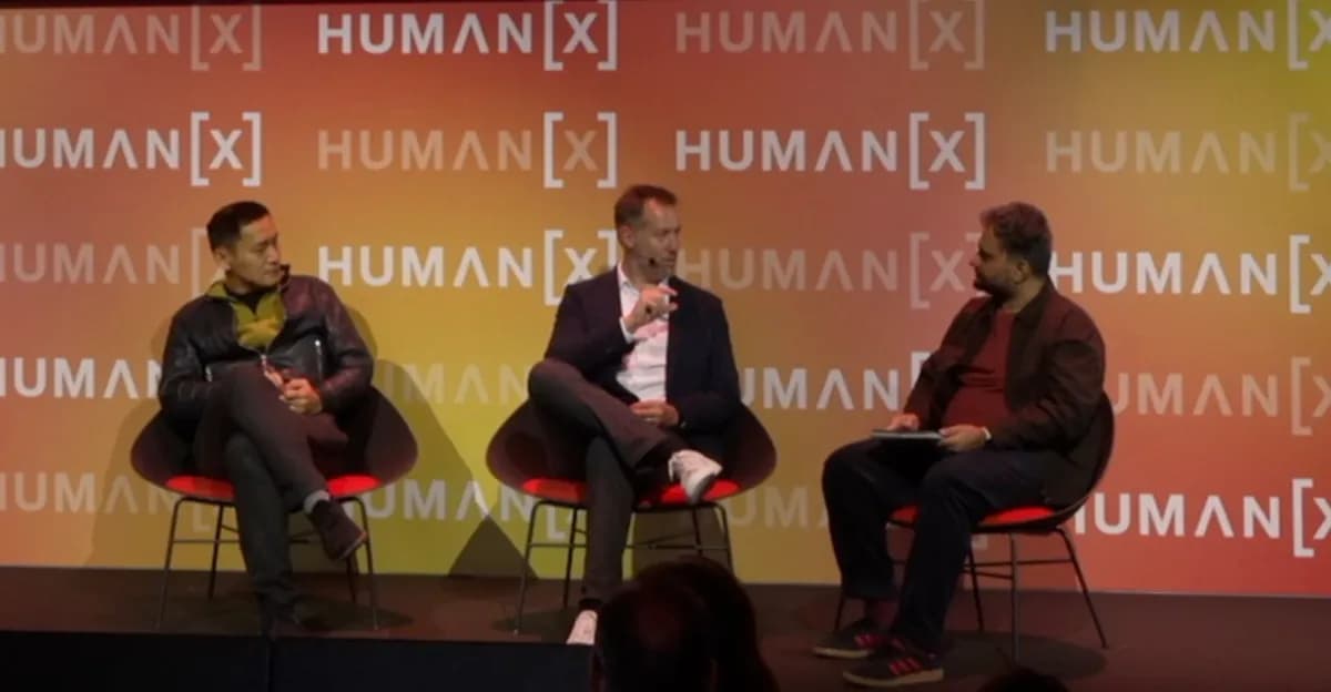 Executivos de empresas de voz por IA em uma imagem de apresentação do HumanX