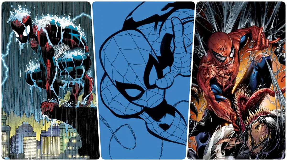 Capas e páginas de histórias em quadrinhos do Homem-Aranha da Marvel