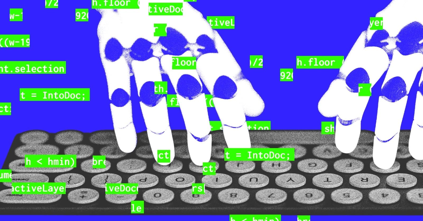 Ilustração de um robô hacker digitando em um teclado